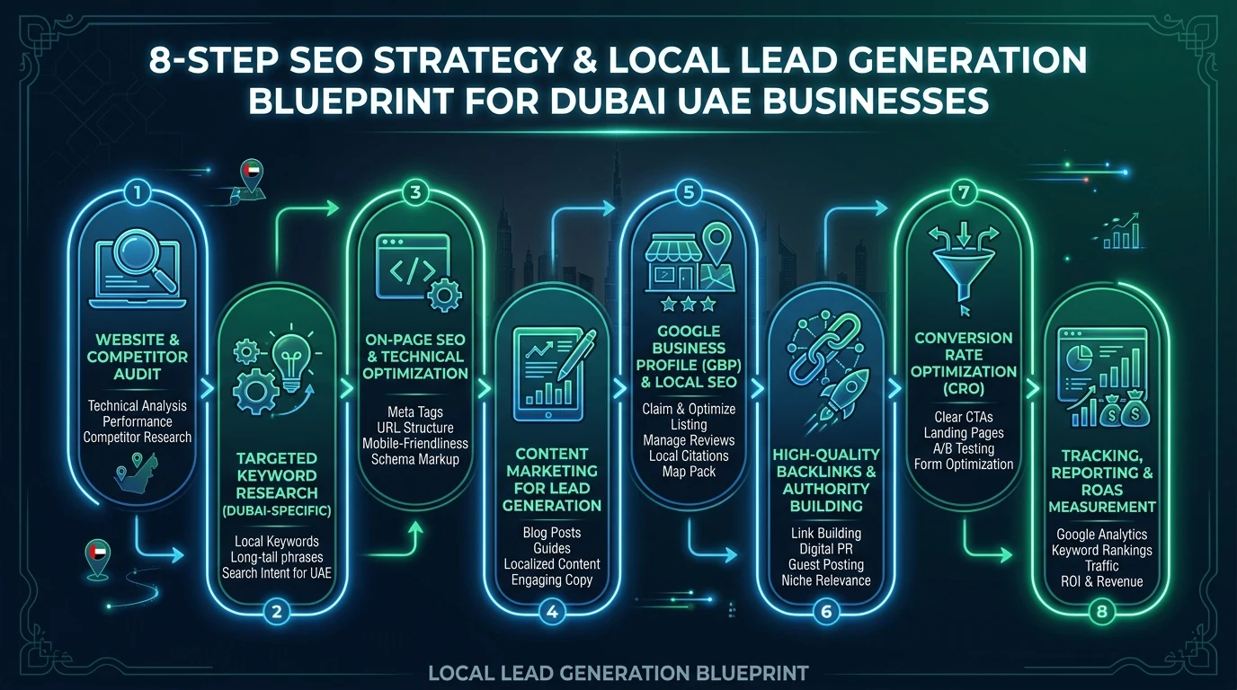 8-Step SEO Strategy & Local Lead Generation Blueprint for Dubai UAE Businesses